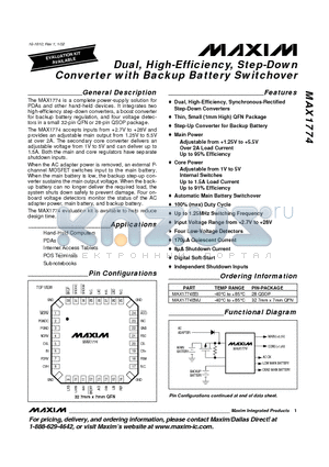 MAX1774 datasheet - Dual, High-Efficiency, Step-Down Converter with Backup Battery Switchover