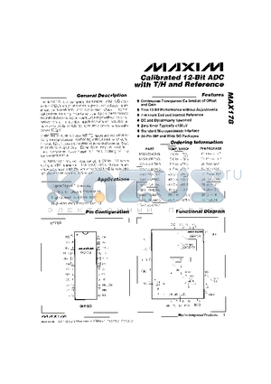 MAX178AENG datasheet - Calibrated 12-Bit ADC with T/H and Reference