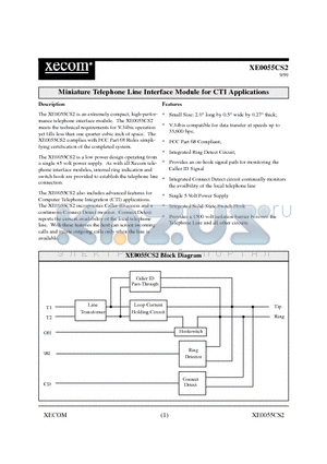 XE0055CS2 datasheet - Miniature Telephone Line Interface Module for CTI Applications