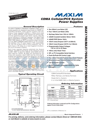 MAX1798AETP+ datasheet - CDMA Cellular/PCS System Power Supplies