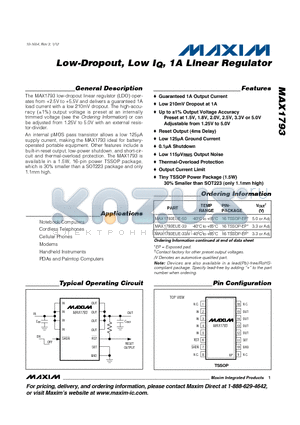 MAX1793EUE-33/V datasheet - Low-Dropout, Low IQ, 1A Linear Regulator