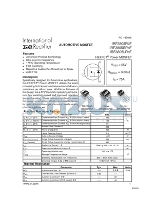IRF3805PBF datasheet - AUTOMOTIVE MOSFET