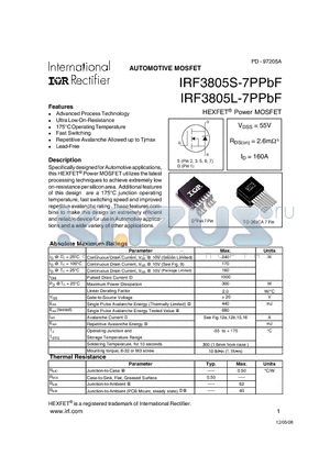 IRF3805S-7PPBF datasheet - HEXFET^ Power MOSFET