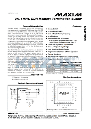 MAX1809ETI datasheet - 3A, 1MHz, DDR Memory Termination Supply