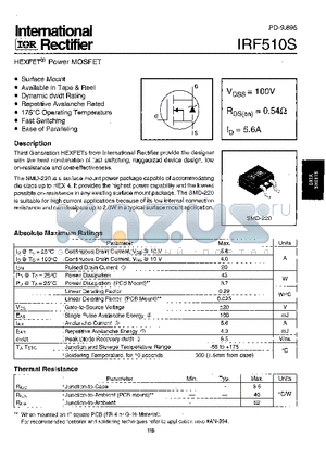 IRF510S datasheet - Power MOSFET(Vdss=100V, Rds(on)=0.54ohm, Id=5.6A)