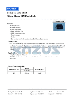 PD70-01B/TR7 datasheet - Silicon Planar PIN Photodiode