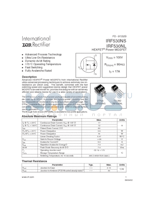 IRF530L datasheet - HEXFET Power MOSFET