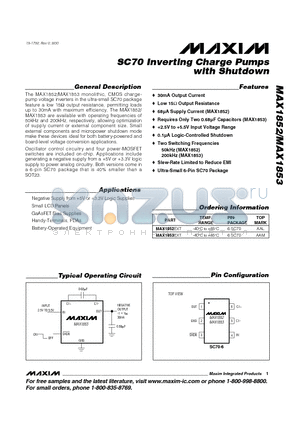 MAX1853 datasheet - SC70 Inverting Charge Pumps with Shutdown