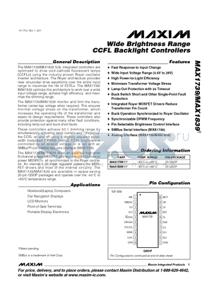 MAX1839EEP datasheet - Wide Brightness Range CCFL Backlight Controllers