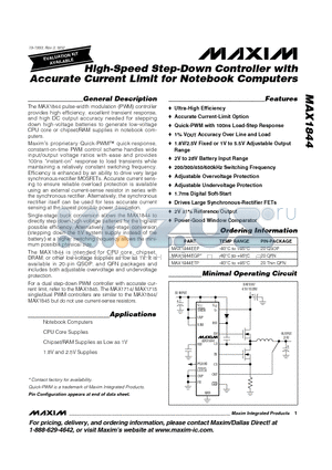 MAX1844EEP datasheet - High-Speed Step-Down Controller with Accurate Current Limit for Notebook Computers