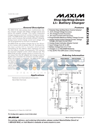 MAX1870A datasheet - Step-Up/Step-Down Li Battery Charger