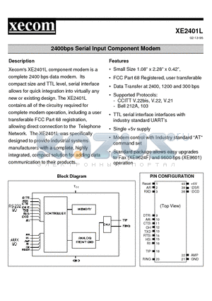 XE2401L datasheet - 2400bps Serial Input Component Modem