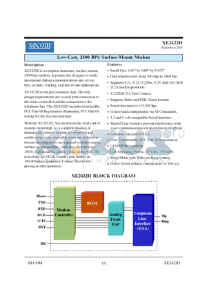 XE2422H datasheet - Low-Cost, 2400 BPS Surface-Mount Modem