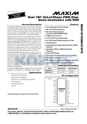 MAX1876EEG datasheet - Dual 180` Out-of-Phase PWM Step- Down Controllers with POR
