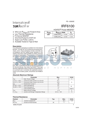 IRF6100 datasheet - HEXFET Power MOSFET