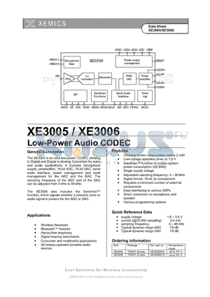 XE3006 datasheet - Low-Power Audio CODEC