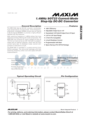 MAX1896EUT-T datasheet - 1.4MHz SOT23 Current-Mode Step-Up DC-DC Converter