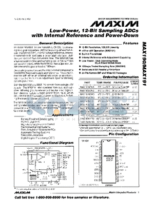 MAX190 datasheet - Low-Power, 12-Bit Sampling ADCs with Internal Reference and Power-Down