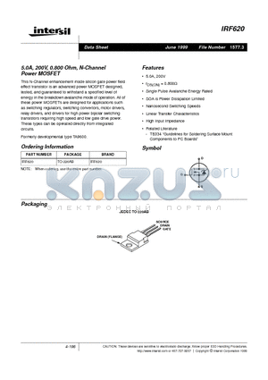 IRF620 datasheet - 5.0A, 200V, 0.800 Ohm, N-Channel Power MOSFET