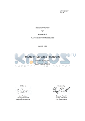 MAX1921EUT datasheet - PLASTIC ENCAPSULATED DEVICES