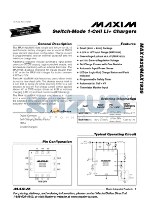 MAX1926ETC datasheet - Switch-Mode 1-Cell Li Chargers