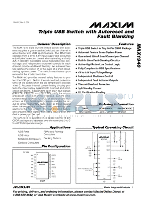 MAX1940 datasheet - Triple USB Switch with Autoreset and Fault Blanking