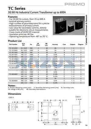 TC-1012505 datasheet - 50/60 Hz industrial Current Transformer up to 600A
