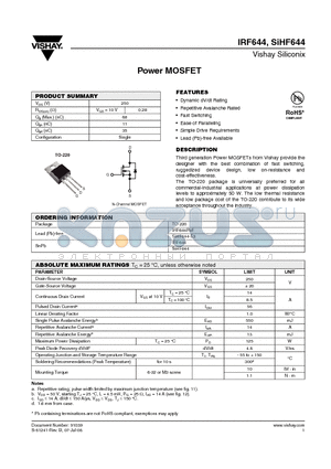 IRF644 datasheet - Power MOSFET