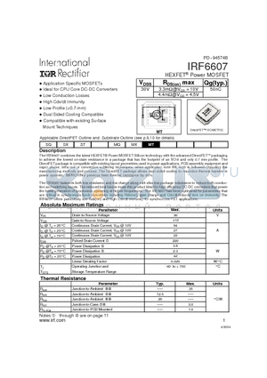 IRF6607TR1 datasheet - Power MOSFET