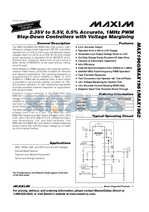 MAX1961 datasheet - 2.35V to 5.5V, 0.5% Accurate, 1MHz PWM Step-Down Controllers with Voltage Margining