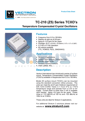 TC-210 datasheet - TEMPERATURE COMPENSATED CRYSTAL OSCILLATORS