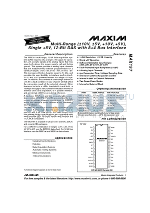 MAX197BEAI datasheet - Multi-Range (a10V, a5V, 10V, 5V), Single 5V, 12-Bit DAS with 84 Bus Interface