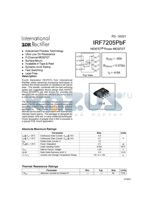 IRF7205PBF datasheet - HEXFET Power MOSFET