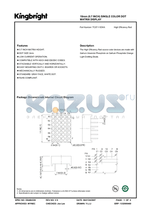 TC07-11EWA datasheet - 18mm (0.7 INCH) SINGLE COLOR DOT MATRIX DISPLAY