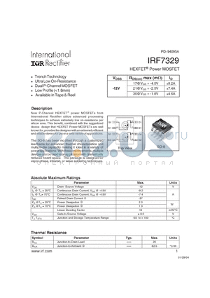 IRF7329 datasheet - HEXFET POWER MOSFET