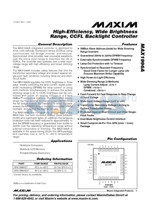 MAX1996A datasheet - High-Efficiency, Wide Brightness Range, CCFL Backlight Controller