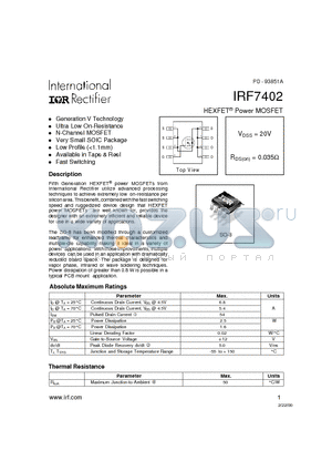 IRF7402 datasheet - HEXFET Power MOSFET