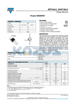 IRF740LC datasheet - Power MOSFET