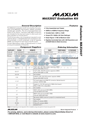 MAX2027EVKIT datasheet - Evaluation Kit