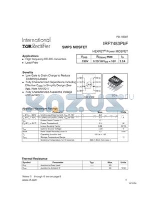 IRF7453PBF datasheet - HEXFET^Power MOSFET