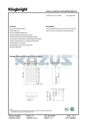 TC12-11SRWA datasheet - 30mm (1.2 INCH) 5x7 DOT MATRIX DISPLAY