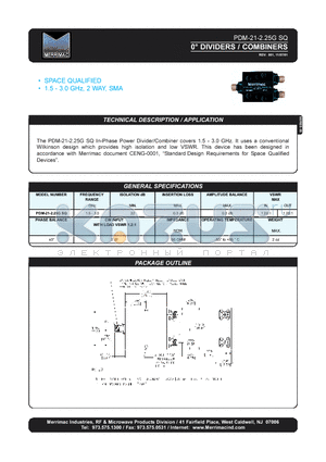 PDM-21-2.25GSQ datasheet - 0 DIVIDERS/COMBINERS