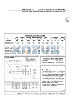 PDM-21M-1.5G datasheet - 0 POWER DIVIDERS / COMBINERS