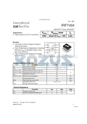 IRF7494 datasheet - HEXFET Power MOSFET