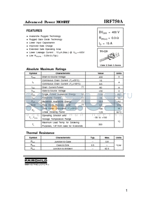 IRF750A datasheet - Advanced Power MOSFET
