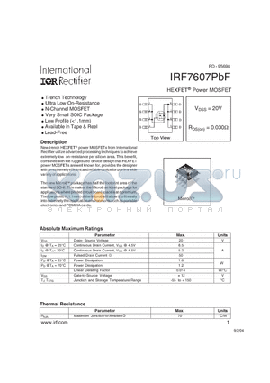 IRF7607PBF datasheet - HEXFET Power MOSFET