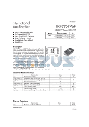 IRF7707PBF datasheet - HEXFET^ Power MOSFET