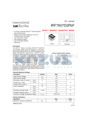 IRF7807D2PBF datasheet - FETKY MOSFET / SCHOTTKY DIODE
