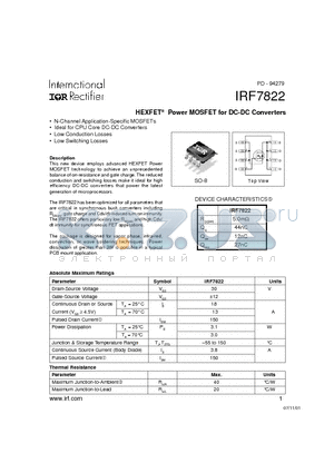 IRF7822 datasheet - Power MOSFET for DC-DC Converters