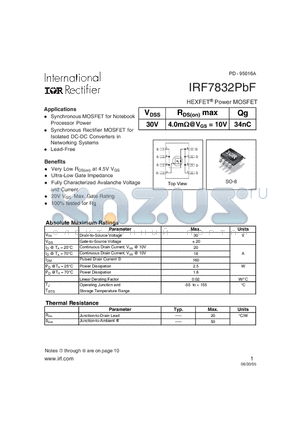 IRF7832TRPBF datasheet - HEXFETPower MOSFET